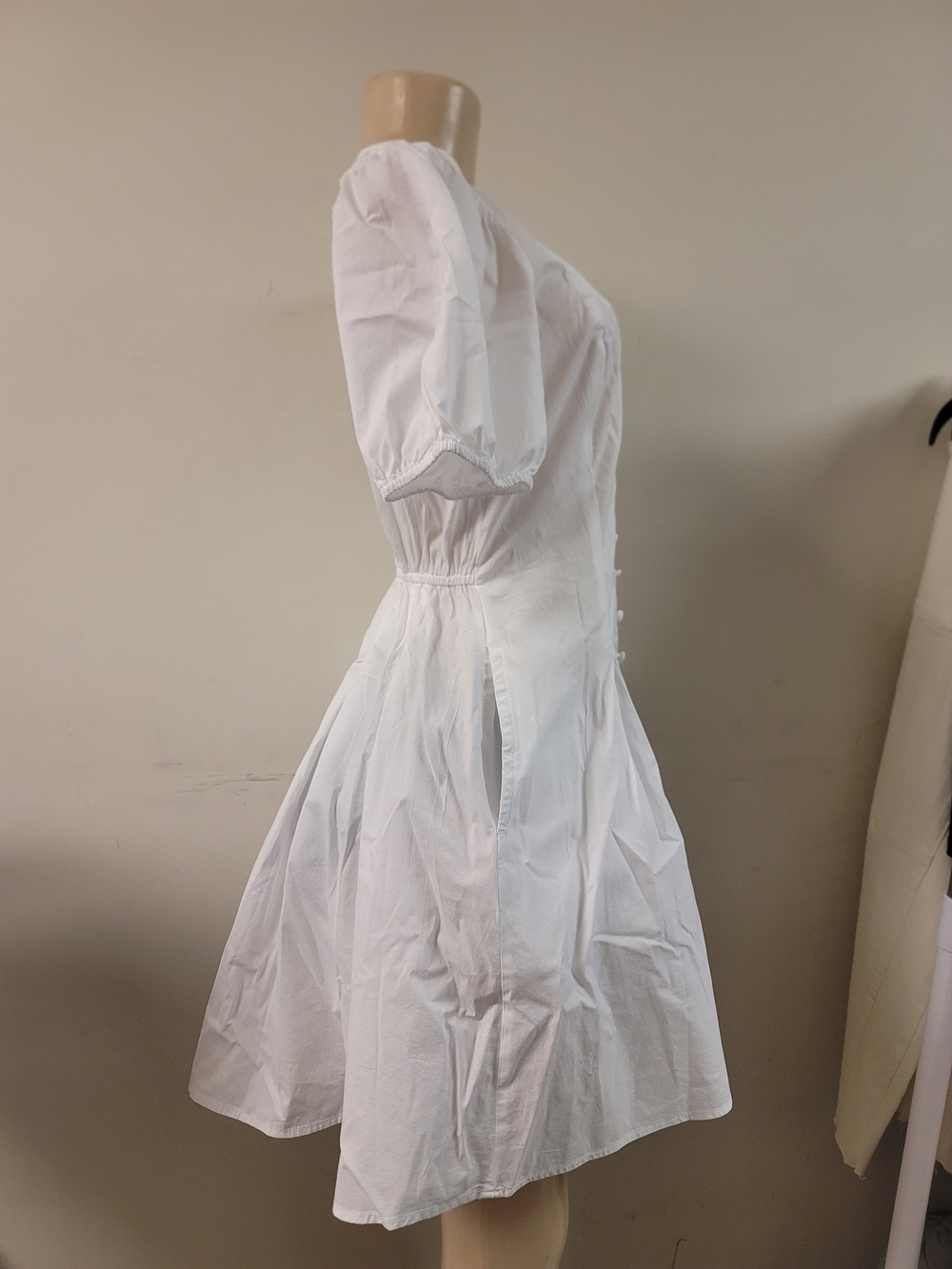 White Puff Sleeve Button-Front Dress - Picture 4 of 7
